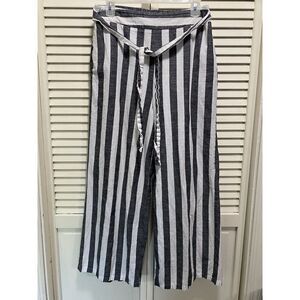 Cookies Wide‎ Leg Cotton Crop Pants Size Large White/Black Tie Elastic Waist